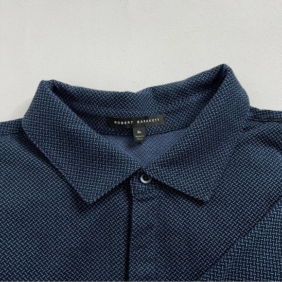 Robert Barakett Creston Micropattern Jacquard Polo Sz. XL Navy Blue Short Sleeve - Picture 7 of 12